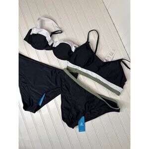 NWT Cupshe Two Peace Swimsuit Bikini Black Cheeky Bathingsuit Beach BUNDLE Sze M